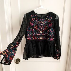 Embroidered chiffon peplum top